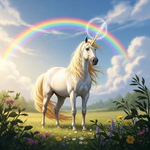 Mystical Unicorn with Glistening White Coat and Golden Mane