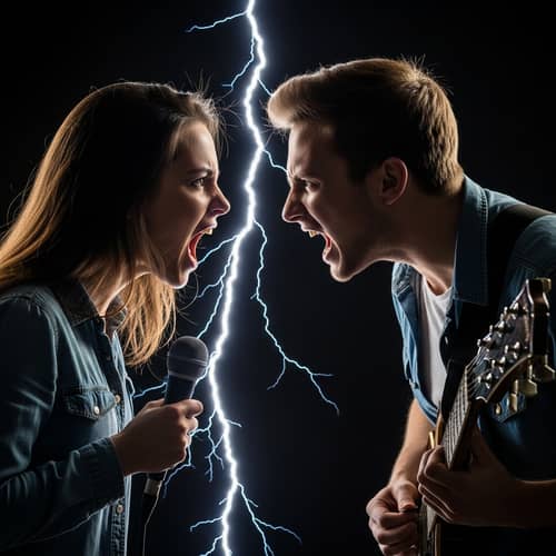 Attractive Young Musicians in Confrontation - Tension and Disagreement