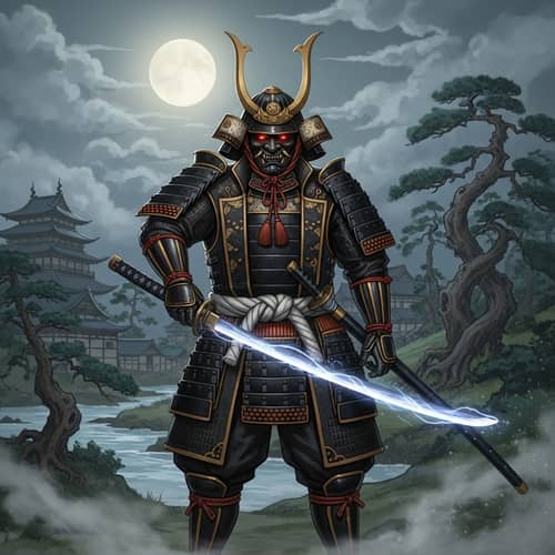 Japanese Folklore Samurai Boss at Night - Edo-period Scene