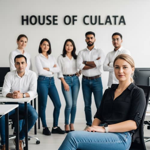 Office Scene: Fair African Woman & Diverse Colleagues at House of Culata