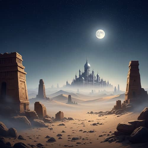 Desert Night Sky & Antique Ruins - Mystical Landscape