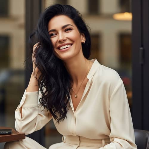 Effortlessly Elegant Fashion: Dark-Haired Woman's Chic Style