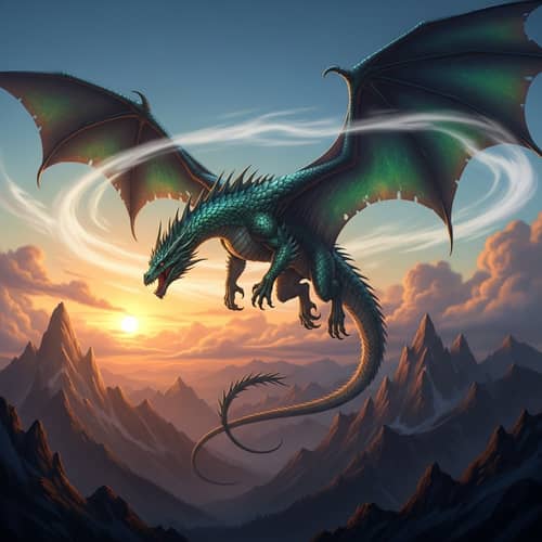 Majestic Dragon Flying High in the Sky
