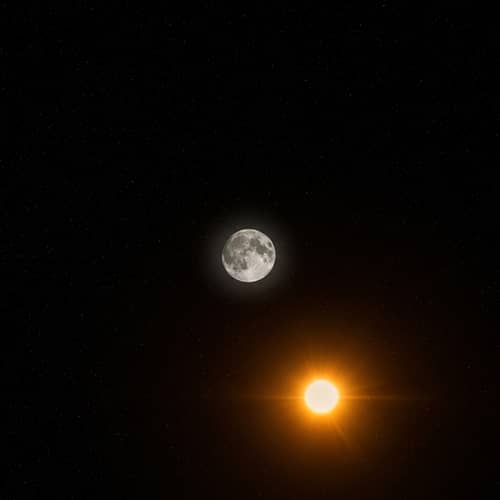 Moon and Sun in Cosmic Harmony | Space Scene Art