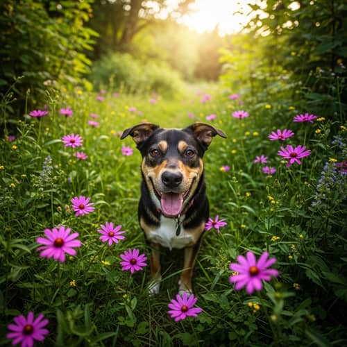 Faithful and Playful Dog in Lush Outdoor Setting