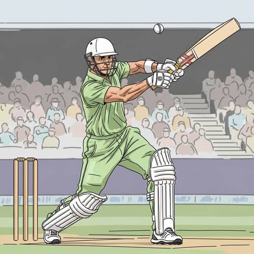 Left-Handed Professional Cricketer Sketch | Intense Action Pose