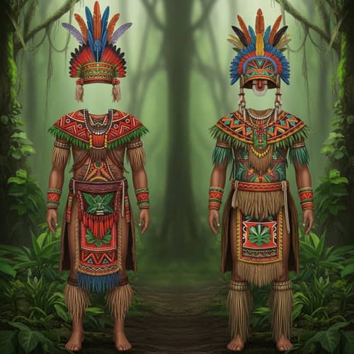 Ancient Jungle Civilization Clothing: Vibrant Colors & Nature Motifs