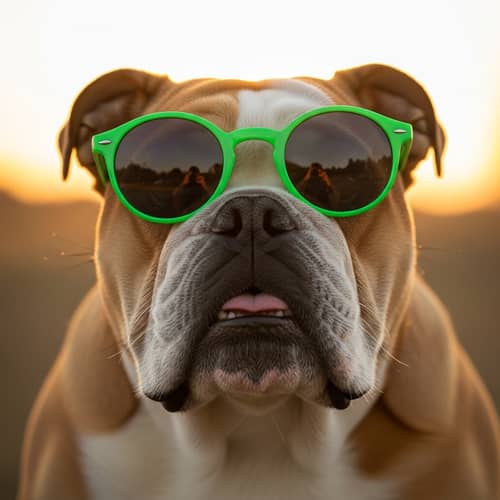 English Bulldog with Green Sunglasses