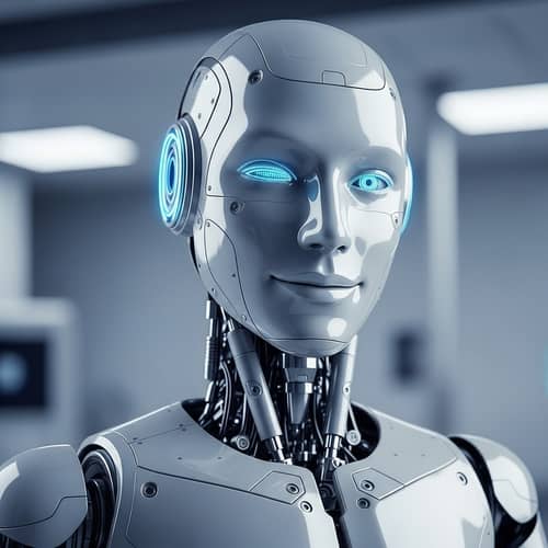 Futuristic AI Robot with Ethereal Lighting | Science Fiction Scene