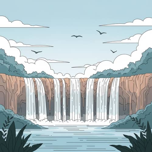 Serene Oasis & Cascading Waterfalls | Vector Art