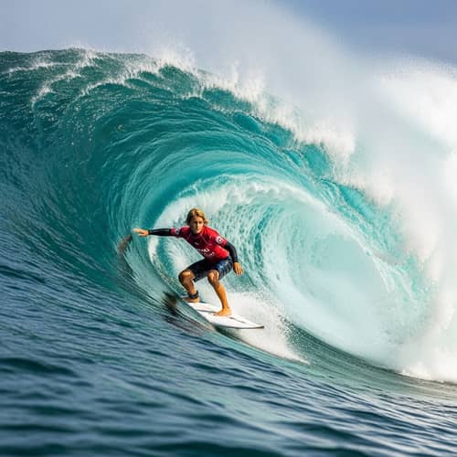 Adrenaline-Fueled Surfer Riding Massive Ocean Wave