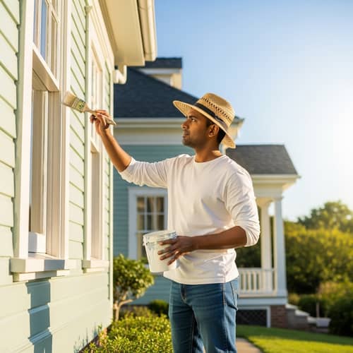 South Asian Male Painter Renovating Classic-Style House