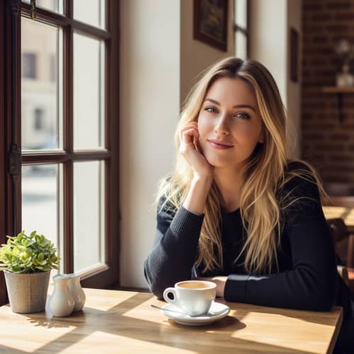Stylish 24-Year-Old Woman in Italian Café | Easy-Going Vibe