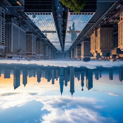 Inverted Nature in Financial District: Surreal Architectural Contrast