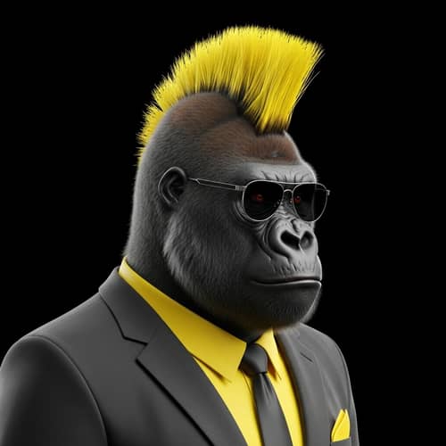 Punk Gorilla Portrait in Vantablack Suit and Mohawk