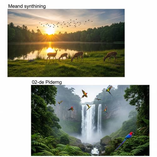 Tranquil Lake Sunrise & Majestic Waterfall | Nature's Beauty