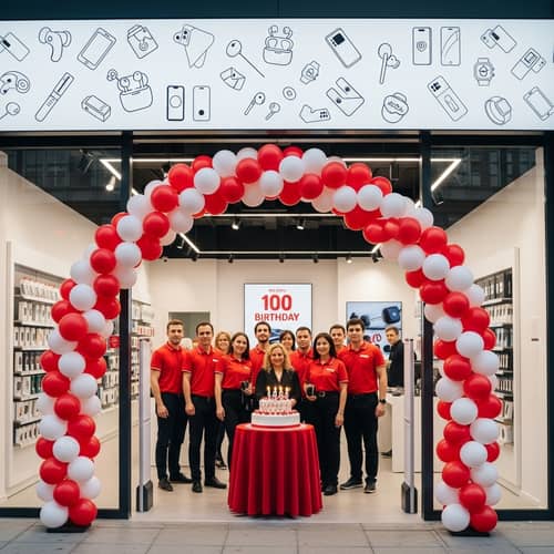 Tech-Oriented Store Birthday Celebration: Modern Storefront Festivities