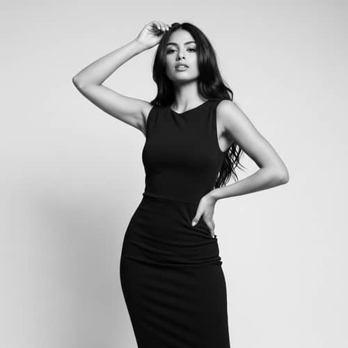 Minimalist Hispanic Female Model in Form-Fitting Dress | Fashion Photoshoot