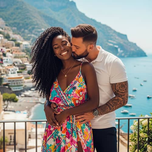 Graceful Black Woman with Luscious Curls on Amalfi Coast | Intimate Moment