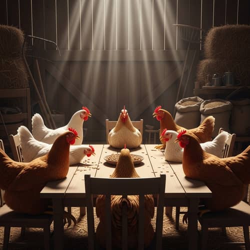Funny Hen Meeting in Rustic Barn | Hilarious Chicken Gathering