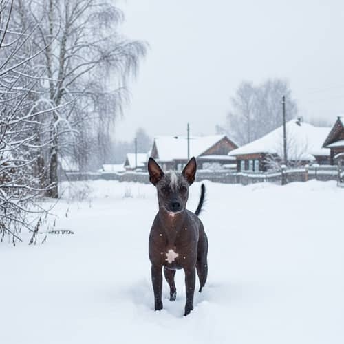 Xoloitzcuintli in Snowy Russian Landscape