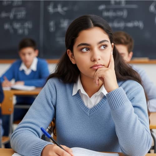 Arab Teenage Girl Lost in Thought in School Environment