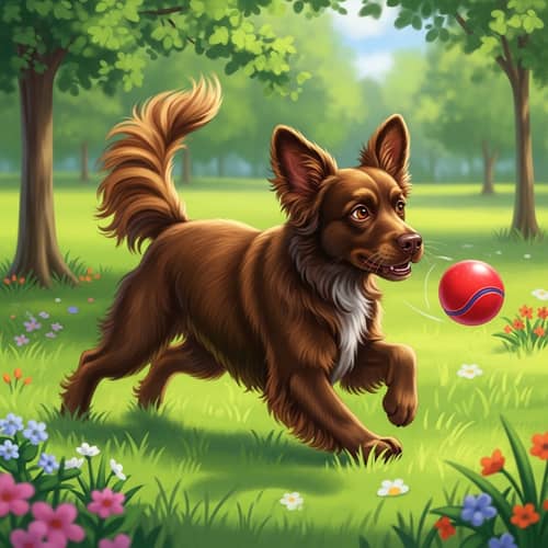 Playful Brown Dog Running in Park | Joyful Canine Image