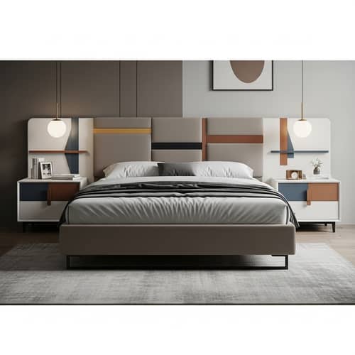 Modern Queen Bed with Sleek Design - Earth Tones & Minimalist Style