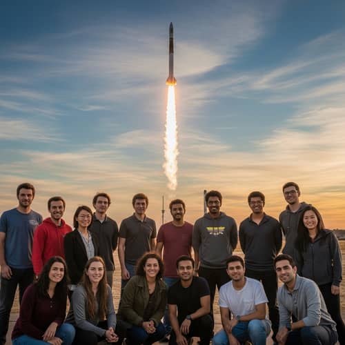 Student Organization's Self-Made Rocket Launch at Sunset