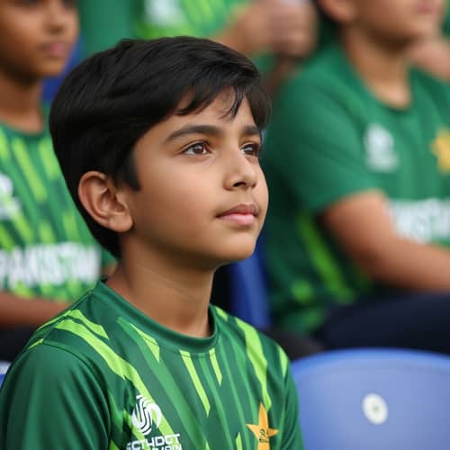 Enthusiastic South Asian Boy Supports Pakistan Cricket Team