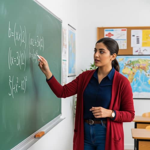 Passionate Middle-Eastern Female Teacher Explaining Mathematical Equations