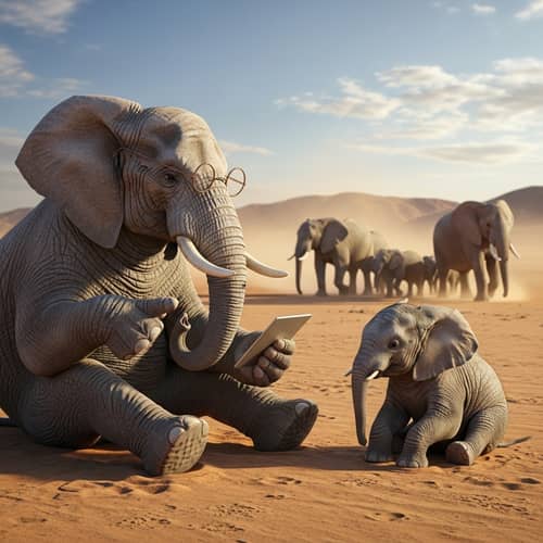Educational Elephant Scene in Desert - Learn from the Wise