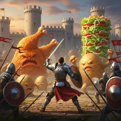 Medieval Knight Battles Giant Food - Epic Encounter