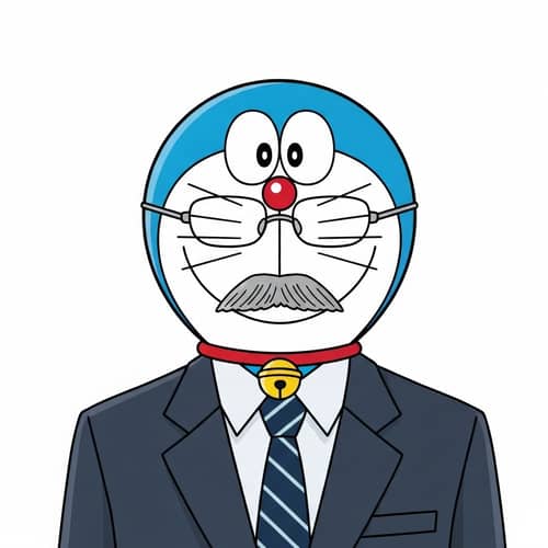 Professional Male Professor with Doraemon-Like Head