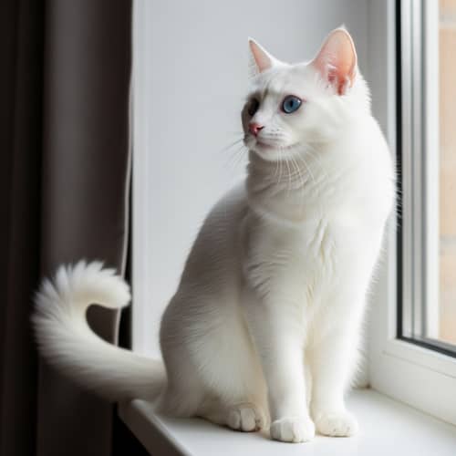 White Cat with Piercing Blue Eyes on Windowsill