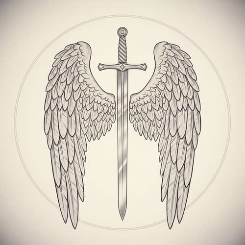 Guild Emblem with Vertical Sword and Angelic Wings