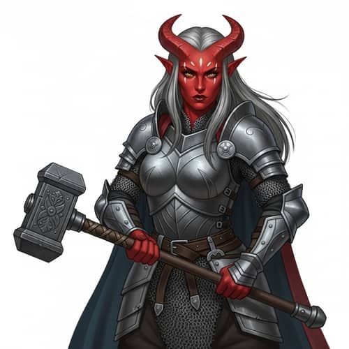 Tiefling Woman Warrior | Red Skin, Gray Hair, Gold Eyes