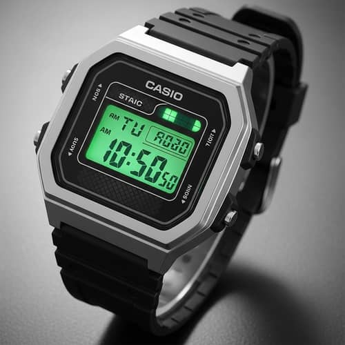 Stylish Casio Watch with Black Strap and Silver Dial
