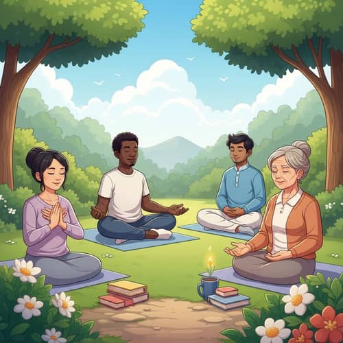 Tranquil Garden Meditation with Diverse Group | Wellness Retreat