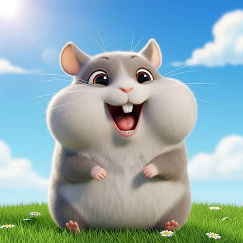 Adorable Animated Hamster in Grey | Blue Sky Background