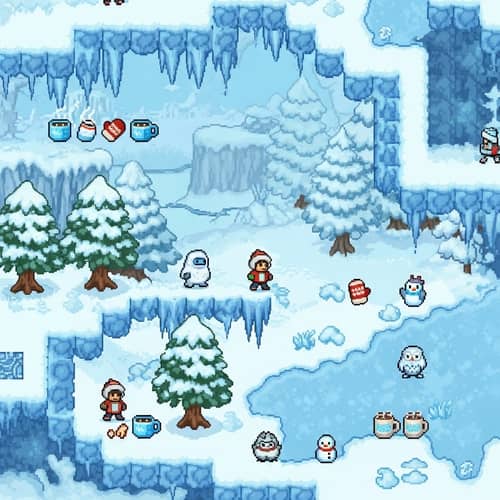 Winter Themed Pixelated 2D Platformer Game Scenery