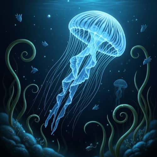 Captivating Underwater Scene with Elegant Luminescent Jellyfish