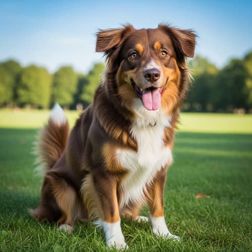 Cheerful Medium-Sized Dog with Wavy Fur in Lush Park