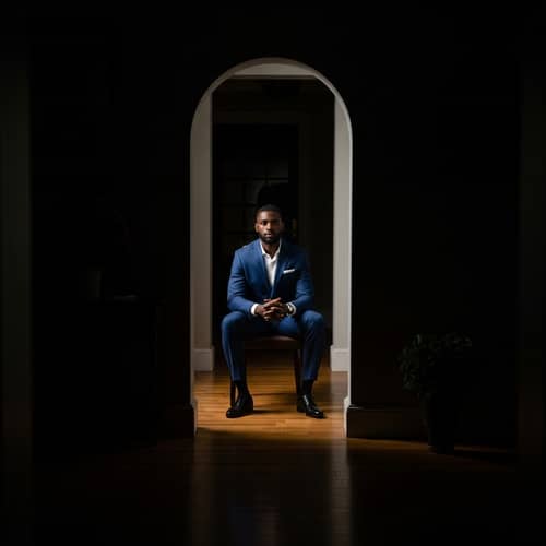 Mysterious Black Man in Chair - Atmospheric Portrait