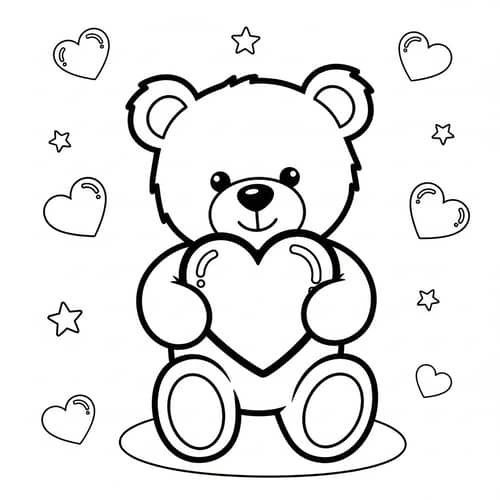 Valentine Teddy Bear Coloring Page - MK Style