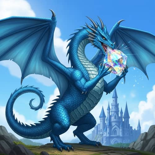 Majestic Cerulean Blue Dragon with Captivating Crystal