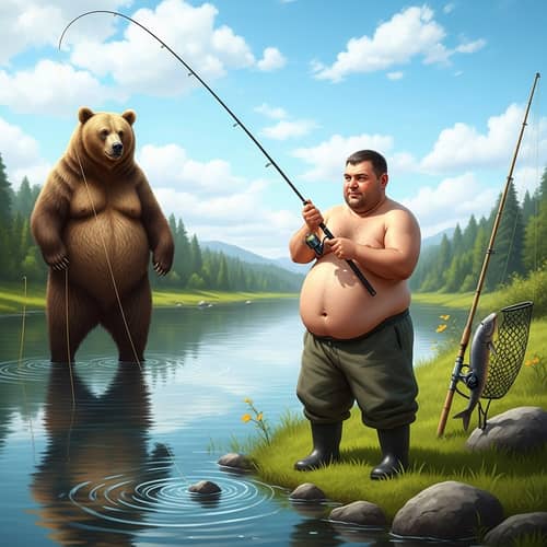 Vladik Fishing: Man vs Bear Encounter by the Riverside