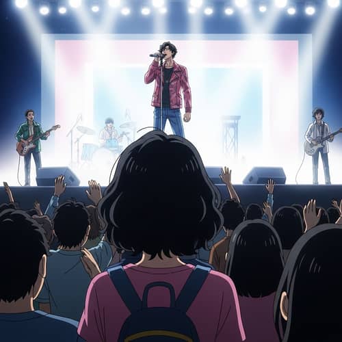 Animated Girl with Black Curly Hair at Vibrant Harry Styles Concert