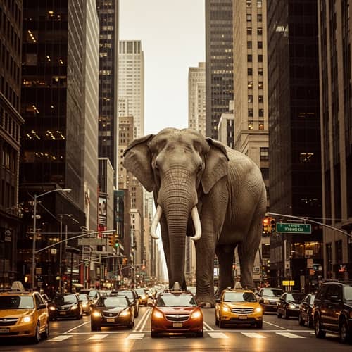 Enormous Elephant Gracefully Roaming NYC Streets