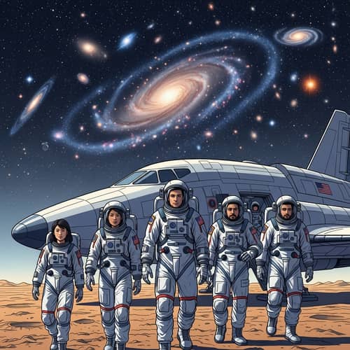 Grandeur of Space Exploration: Diverse Astronaut Crew on Alien Planet